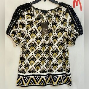 Fred David Women's Tropical Palm Blouse - Black, Yellow, White